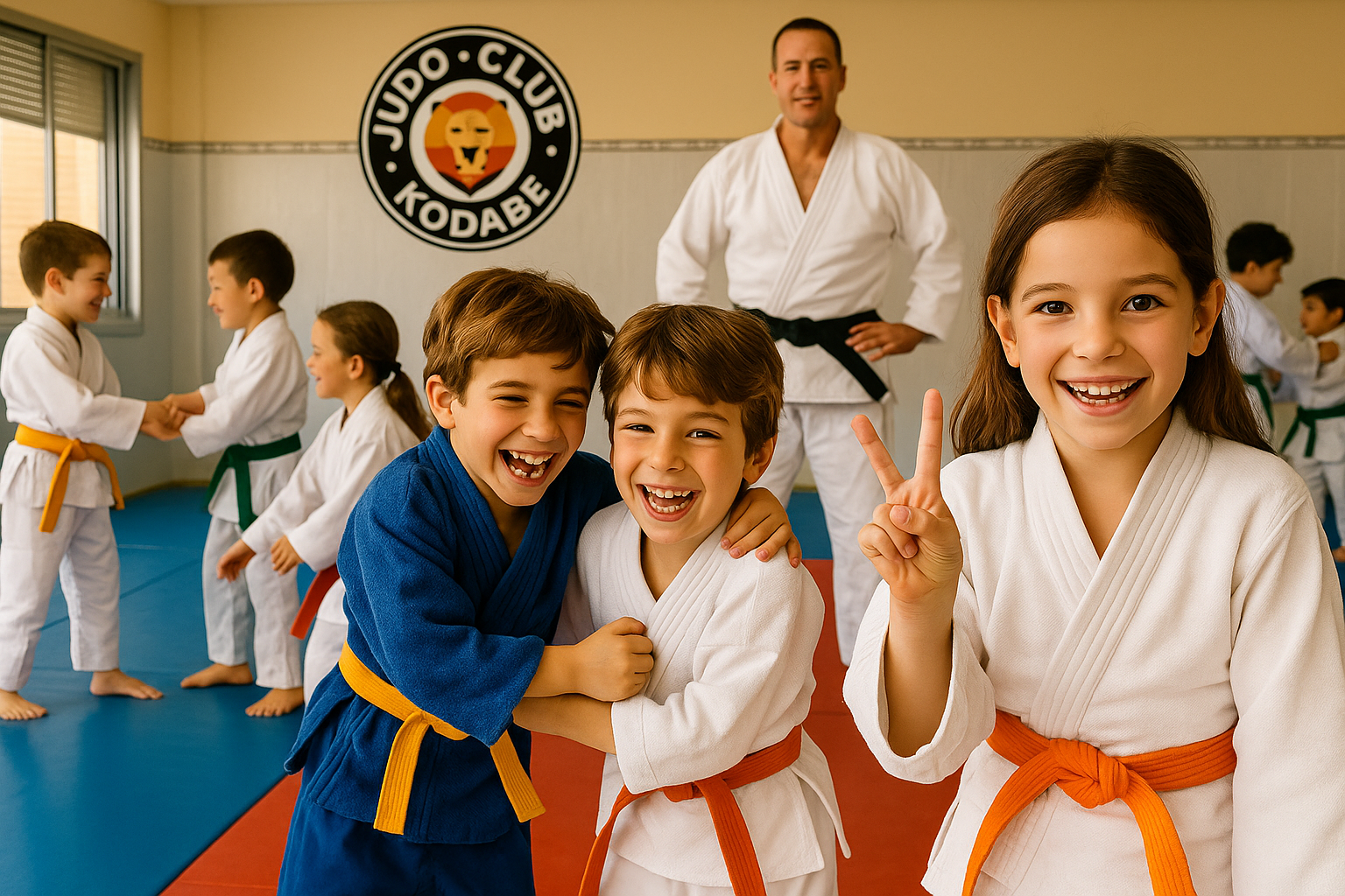 Alumnos del Club Kodabe en el tatami con el entrenador